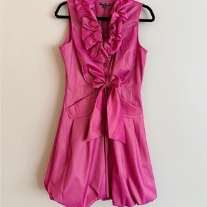 Samuel Dong Hot Pink Ruffle V-Neck Tie-Waist Mini Dress